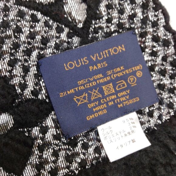 Authentic Louis Vuitton Scarf Black Silver Polyester 2 mn507-121225 - Picture 8 of 8
